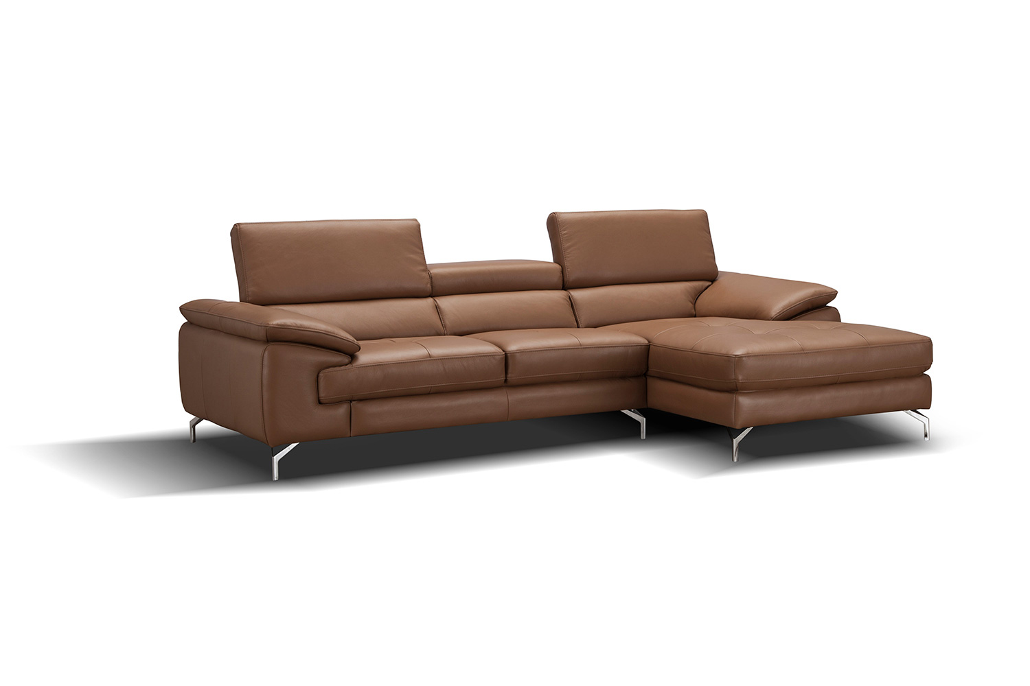 J&M A973B Italian Leather Mini Sectional - Right Facing Chaise, Caramel