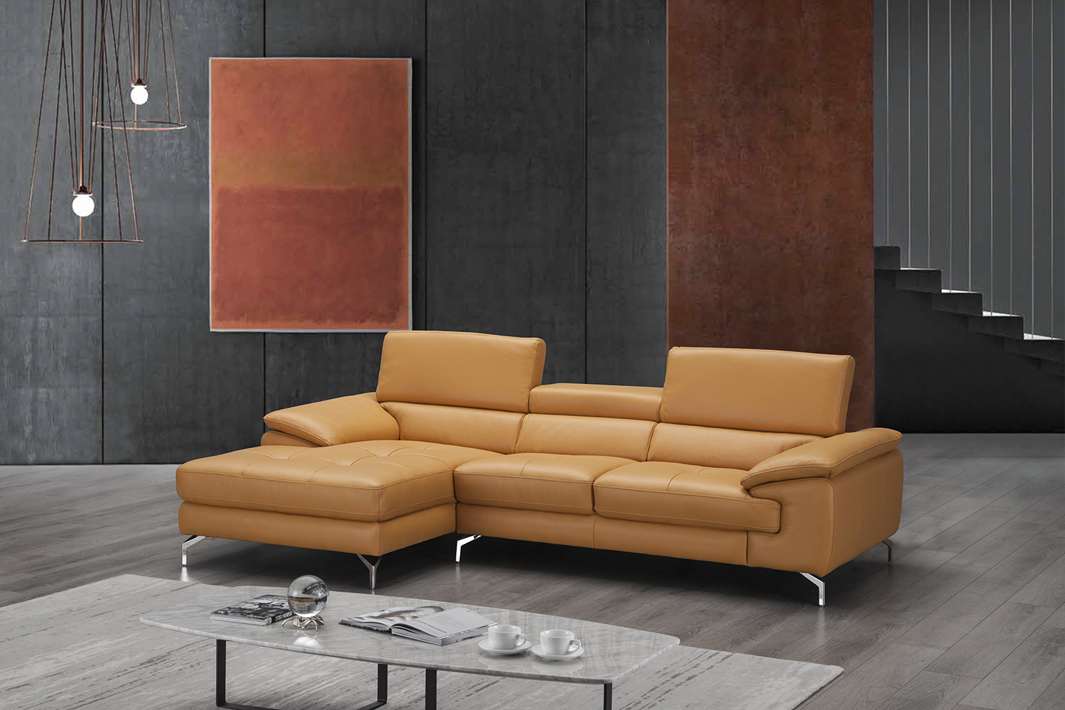 J&M A973B Italian Leather Mini Sectional - Left Facing Chaise, Freesia