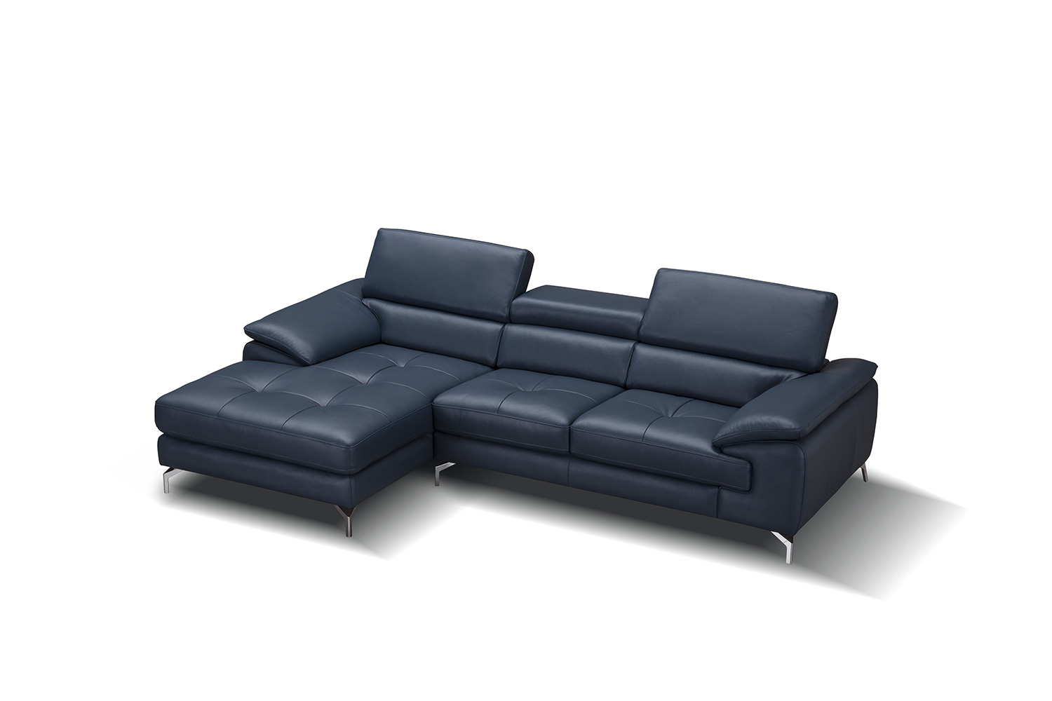 J&M A973B Italian Leather Mini Sectional - Left Facing Chaise, Blue