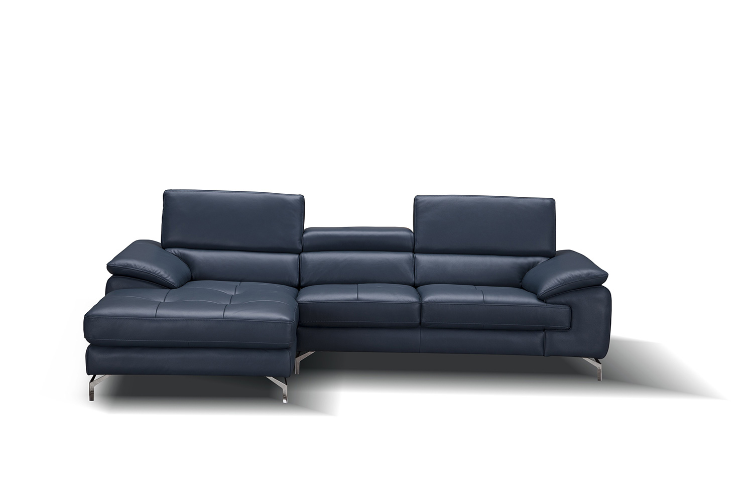 J&M A973B Italian Leather Mini Sectional - Left Facing Chaise, Blue