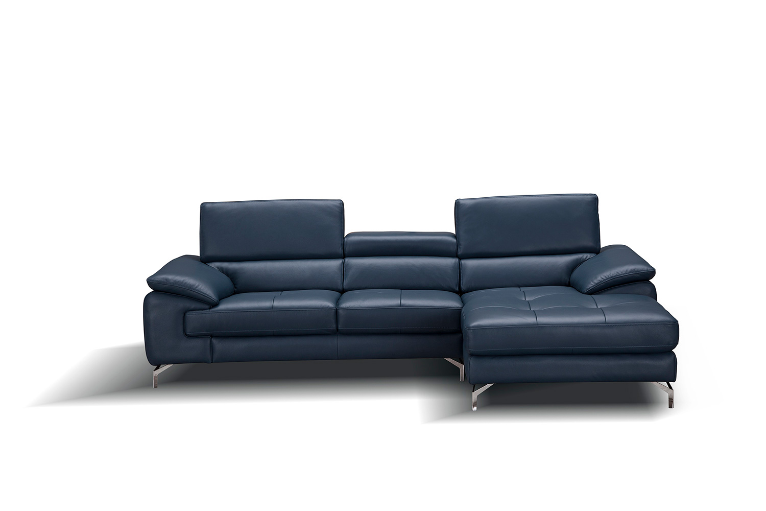 J&M A973B Italian Leather Mini Sectional - Right Facing Chaise, Blue