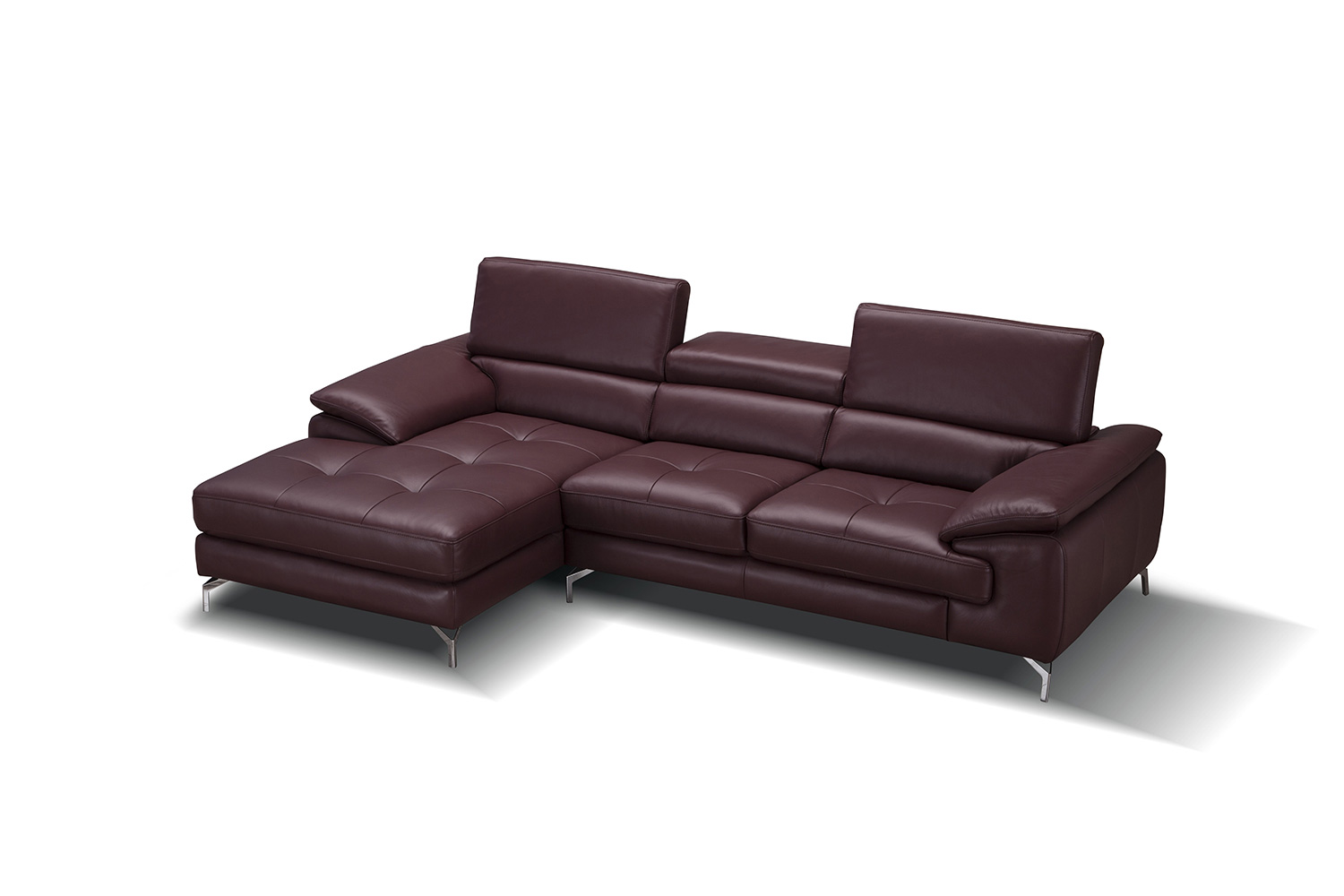 J&M A973B Italian Leather Mini Sectional - Left Facing Chaise, Maroon