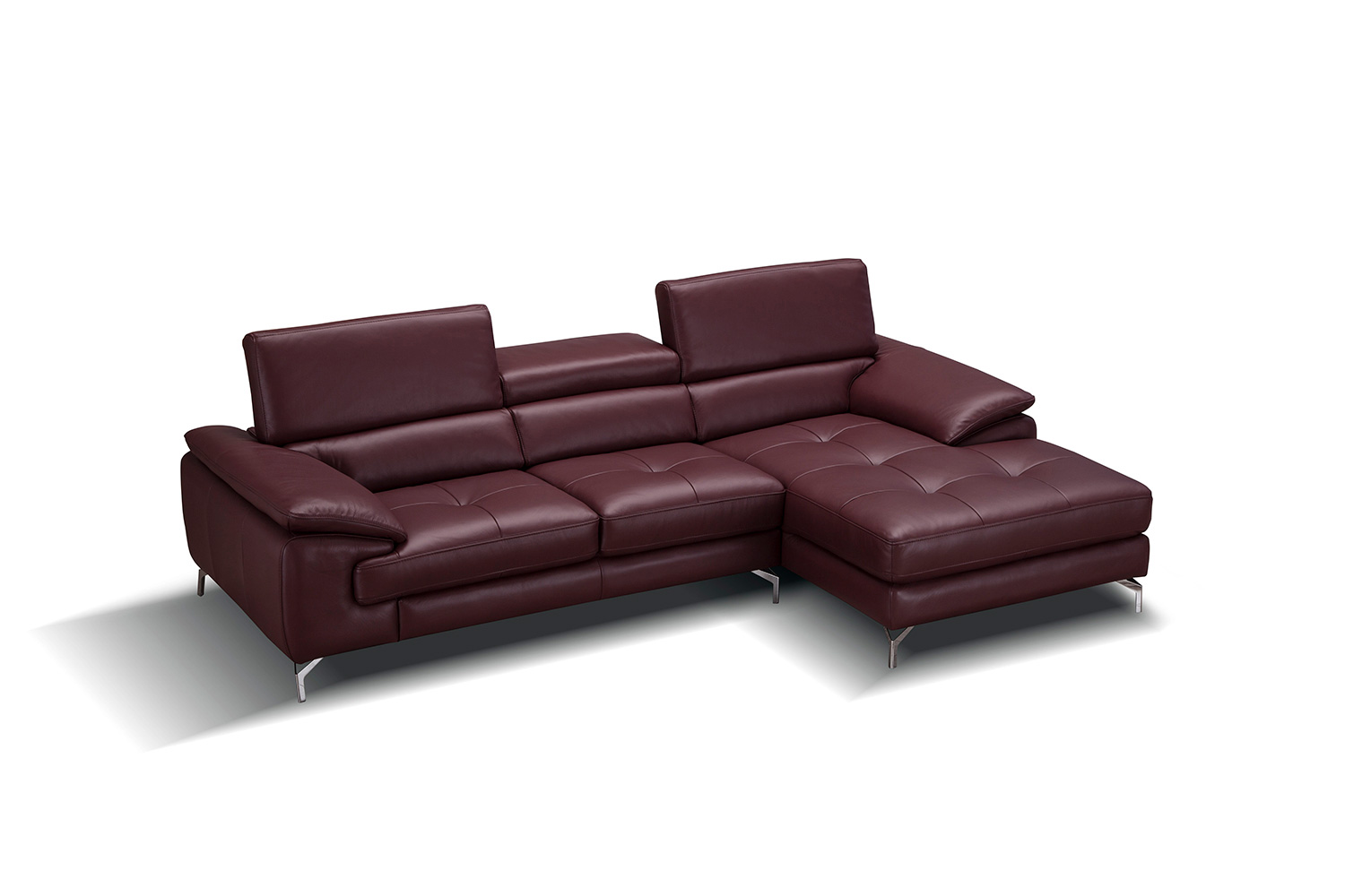 J&M A973B Italian Leather Mini Sectional - Right Facing Chaise, Maroon