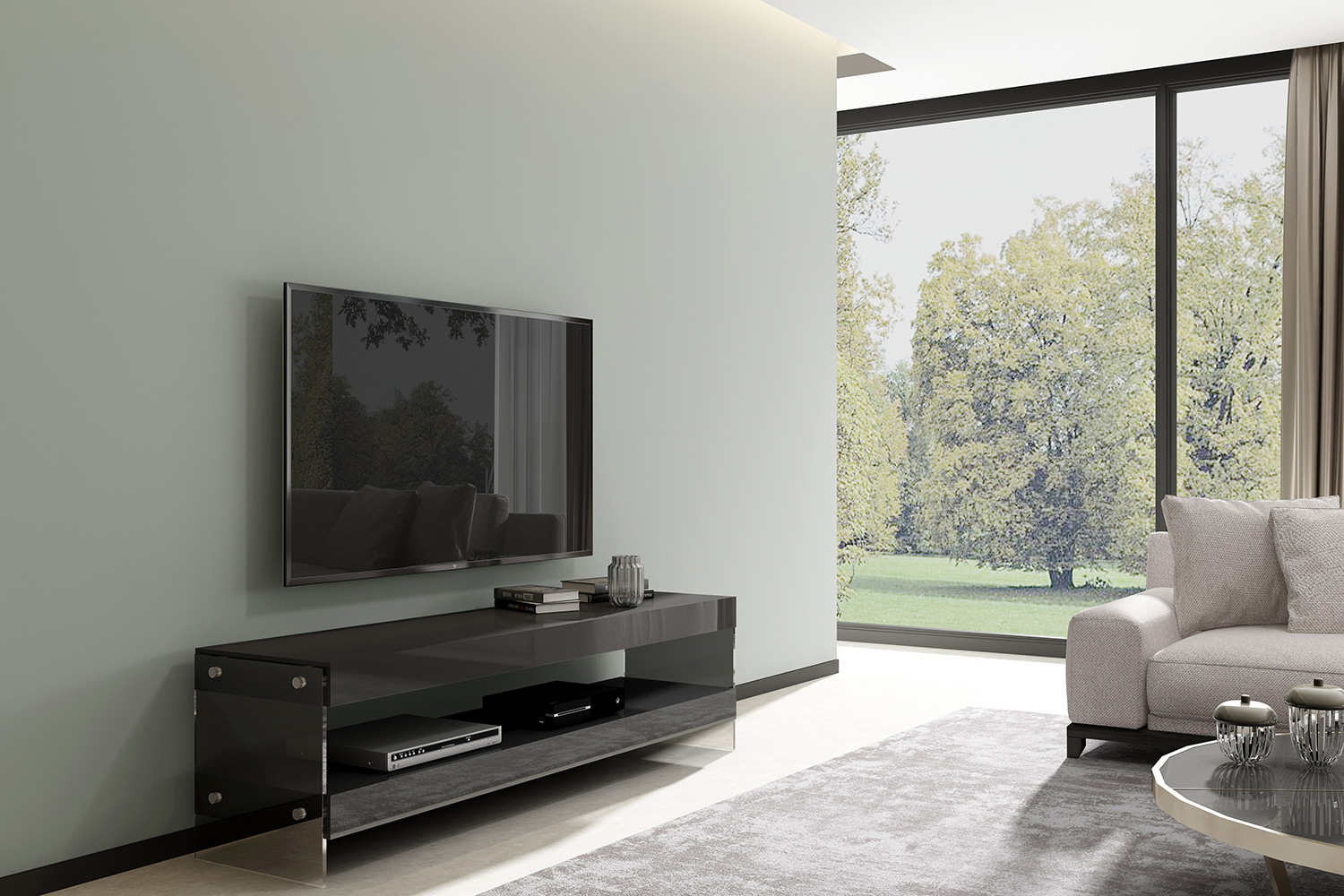 J&M Cloud TV Base - Gray, High Gloss