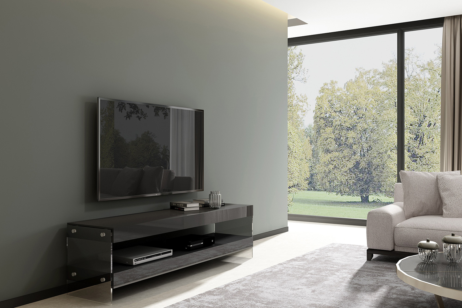 J&M Cloud TV Base - Gray, High Gloss