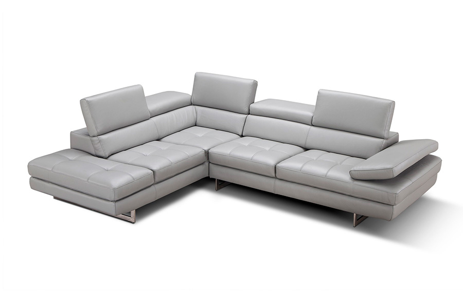 J&M A761 Italian Leather Sectional - Left Hand Facing, Light Gray