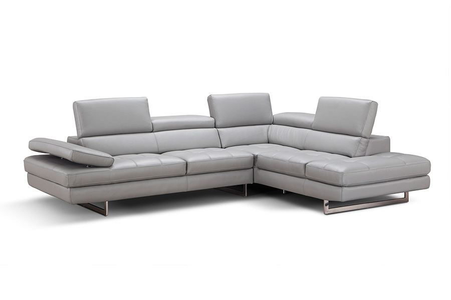 J&M A761 Italian Leather Sectional - Left Hand Facing, Light Gray