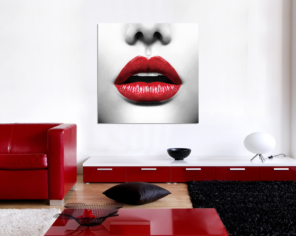 J&M - Wall Art Lips in Red/White/Gray