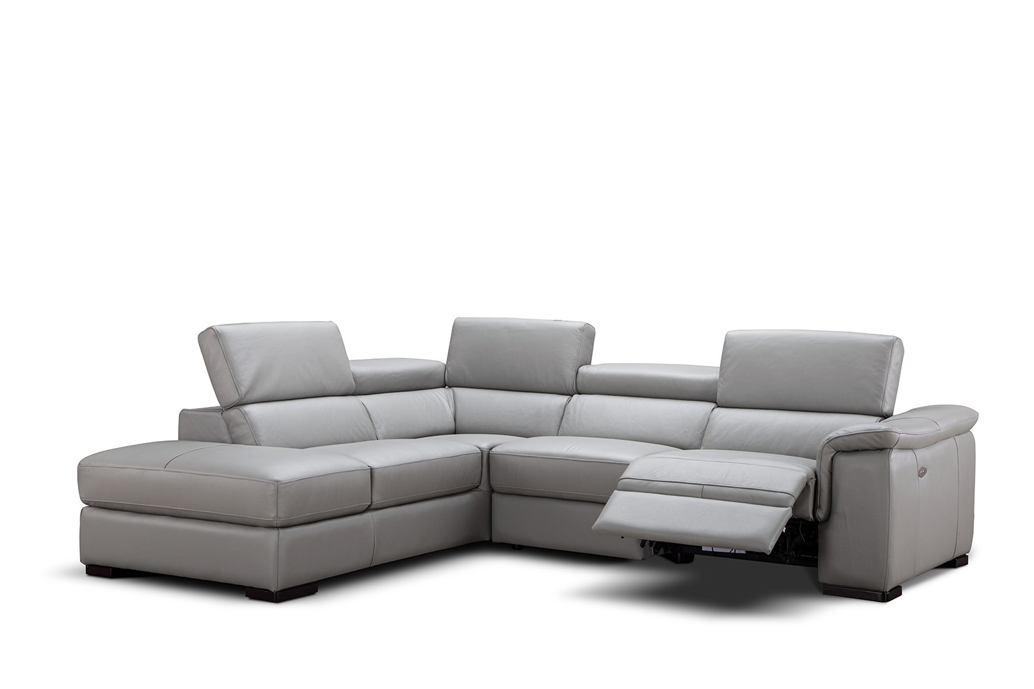 J&M Perla Premium Leather Sectional - Left Hand Facing Chaise, Light Gray