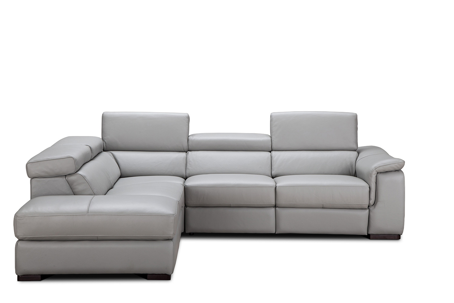 J&M Perla Premium Leather Sectional - Left Hand Facing Chaise, Light Gray