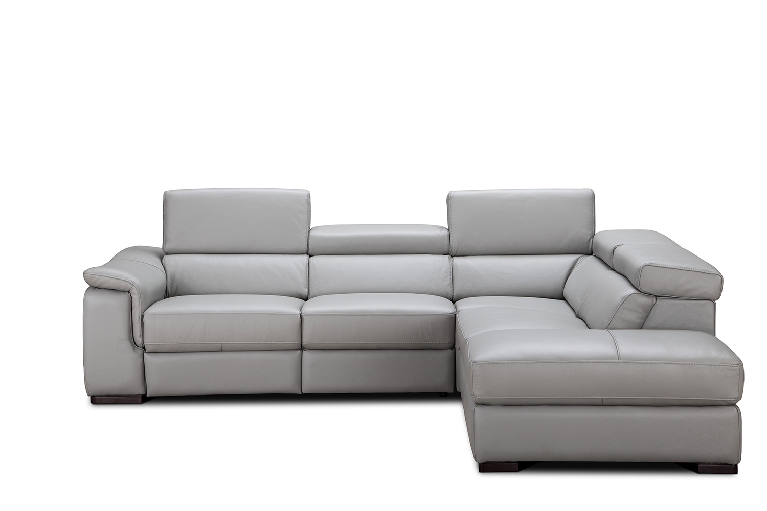 J&M Perla Premium Leather Sectional - Right Hand Facing Chaise, Light Gray