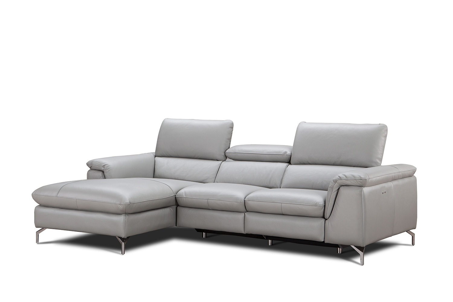 J&M Serena Premium Leather Sectional - Left Hand Facing Chaise, Light Gray