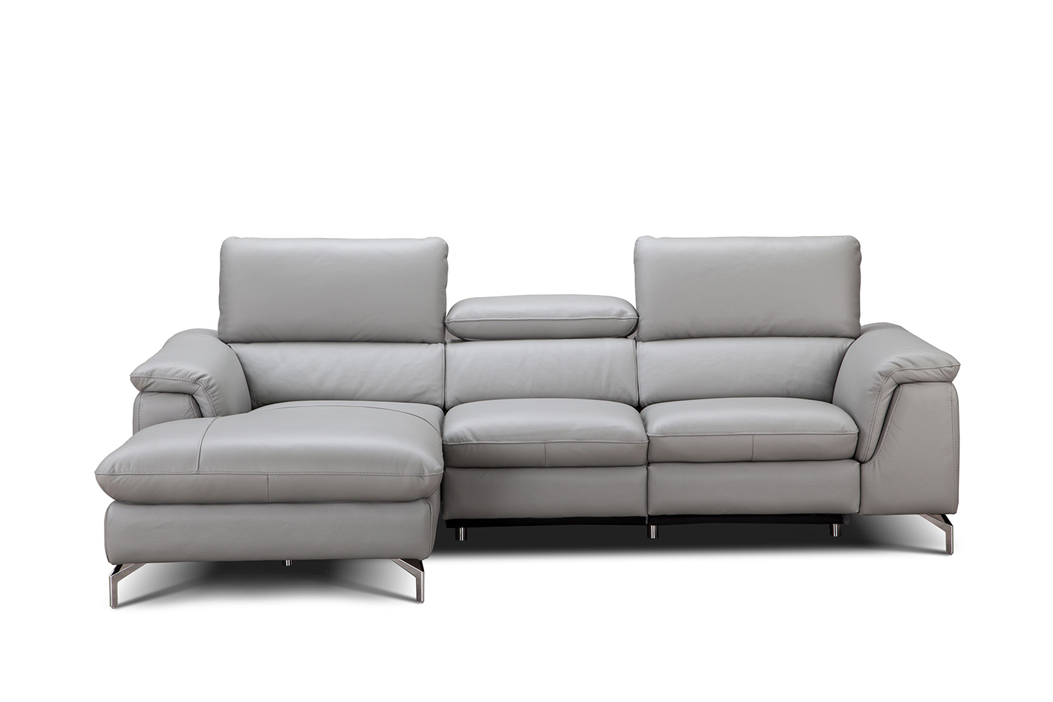 J&M Serena Premium Leather Sectional - Left Hand Facing Chaise, Light Gray