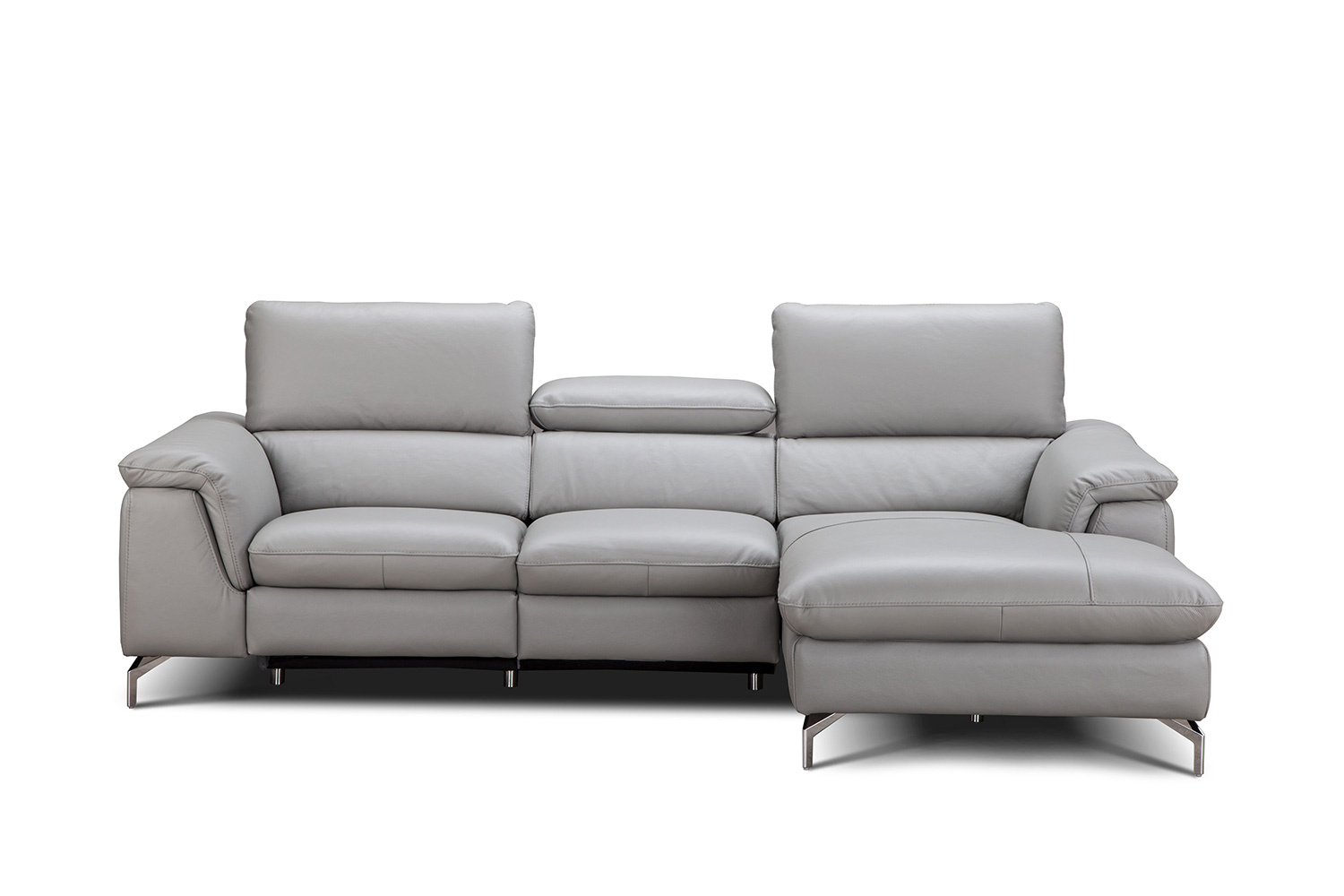 J&M Serena Premium Leather Sectional - Right Hand Facing Chaise, Light Gray