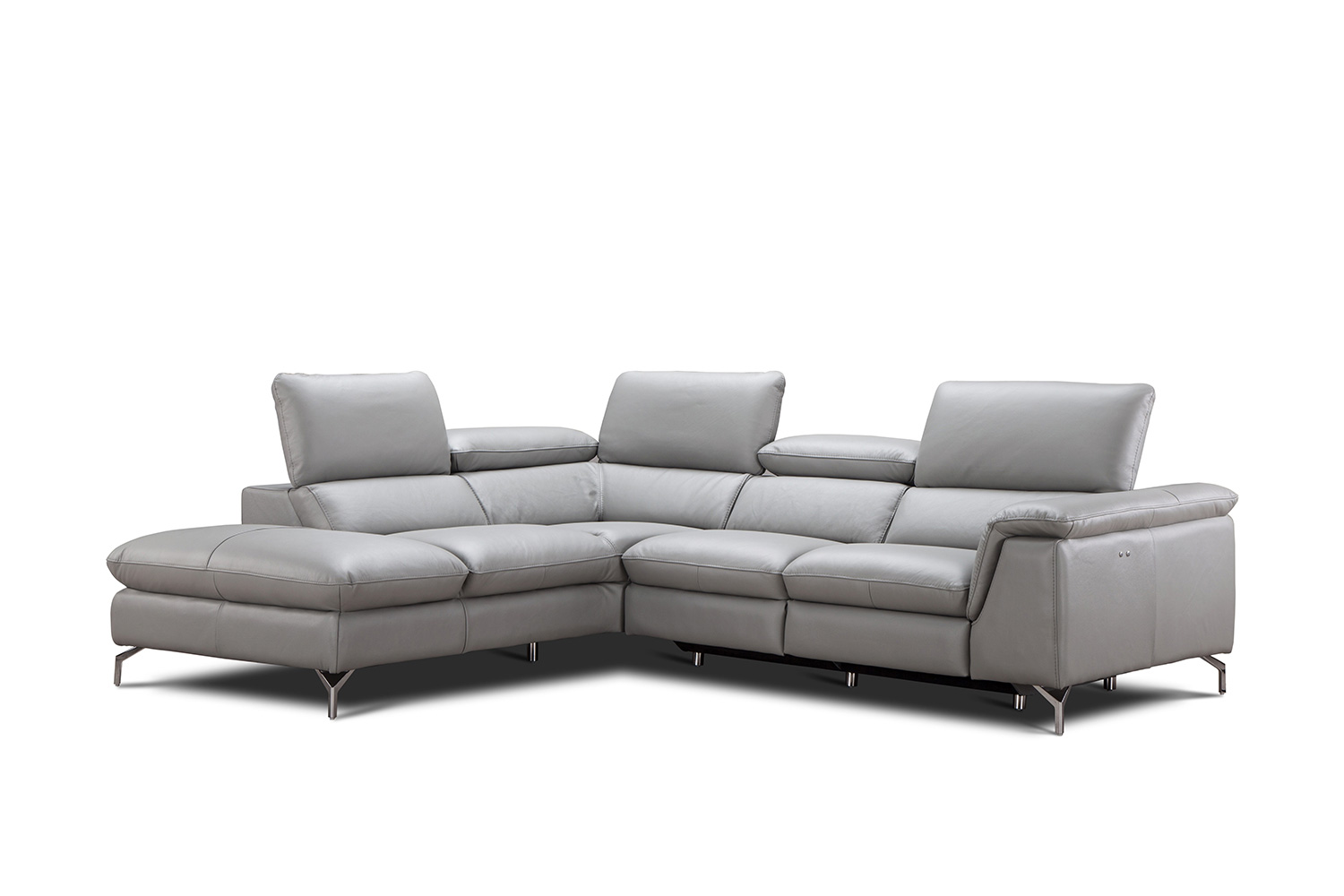 J&M Viola Premium Leather Sectional - Left Hand Facing Chaise, Light Gray