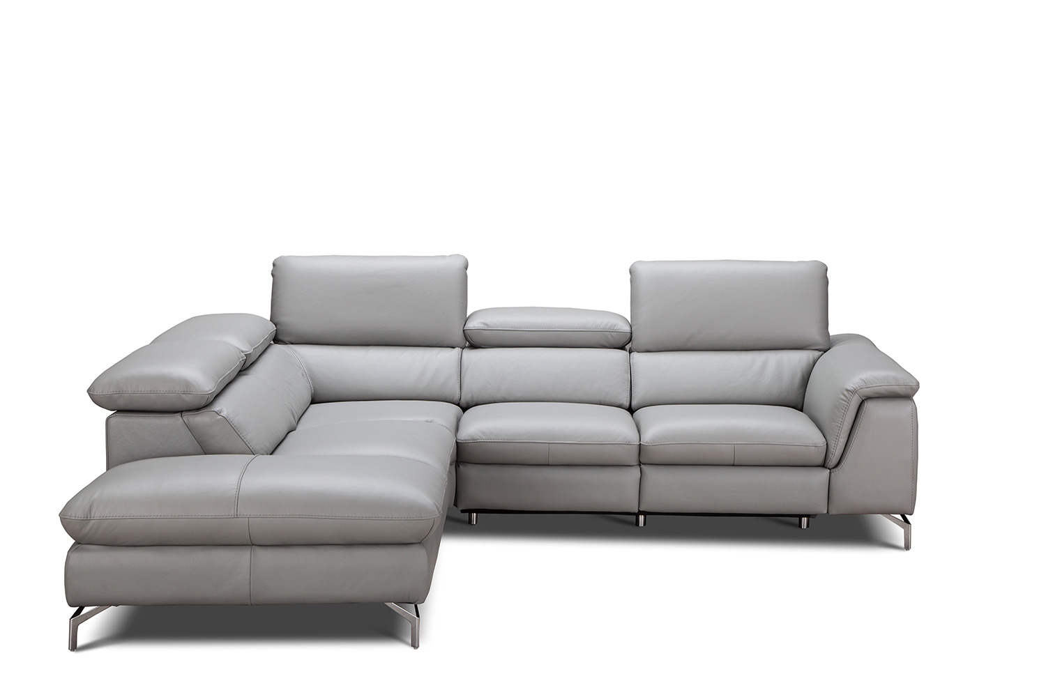 J&M Viola Premium Leather Sectional - Left Hand Facing Chaise, Light Gray