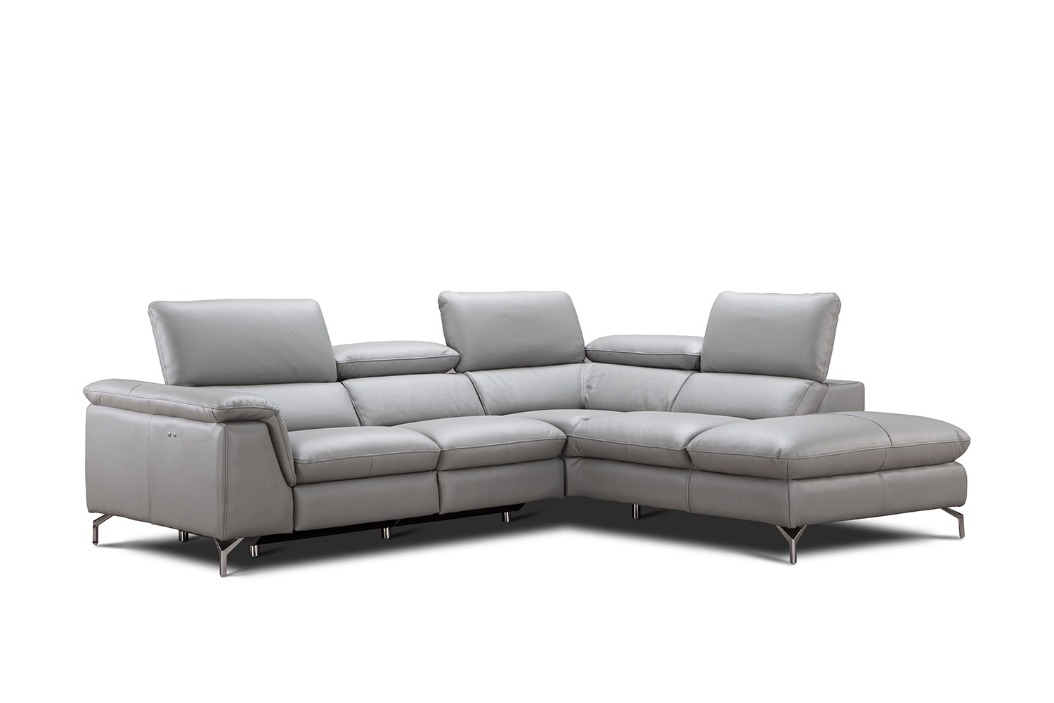 J&M Viola Premium Leather Sectional - Right Hand Facing Chaise, Light Gray