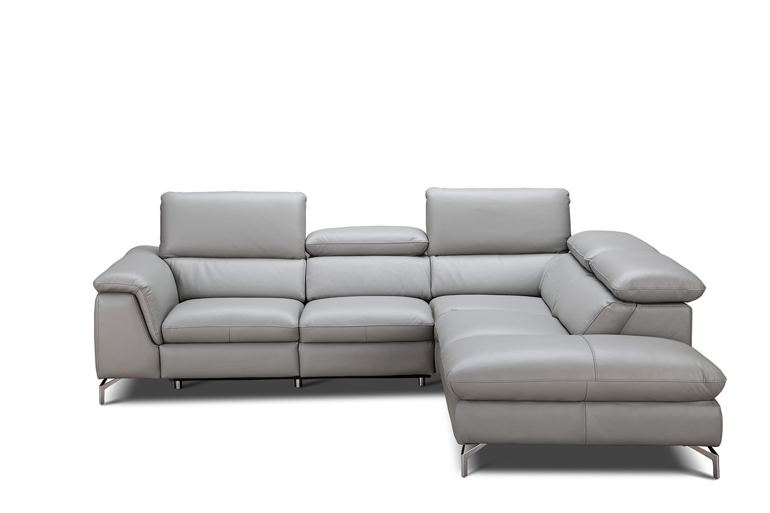 J&M Viola Premium Leather Sectional - Right Hand Facing Chaise, Light Gray