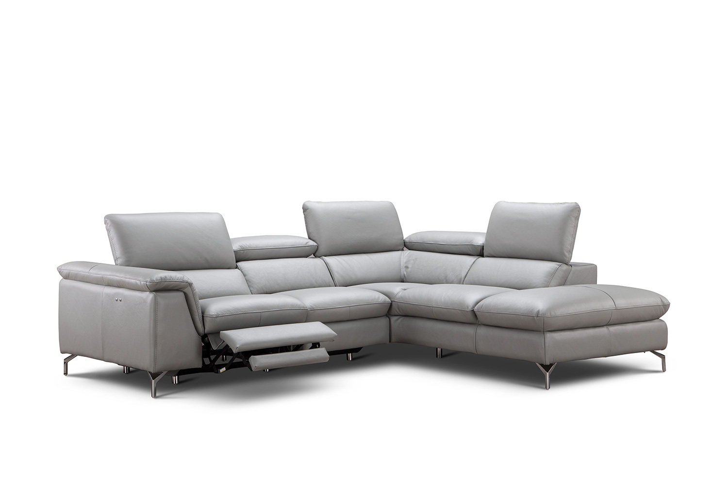 J&M Viola Premium Leather Sectional - Right Hand Facing Chaise, Light Gray