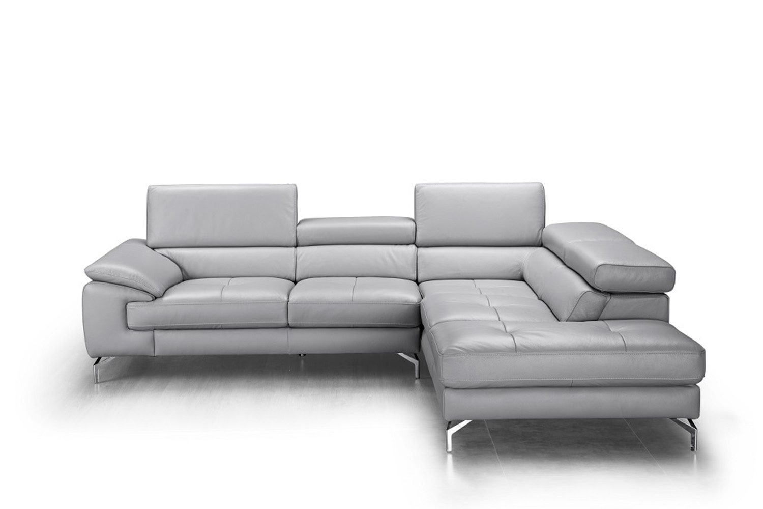 J&M Olivia Premium Leather Sectional - Right Facing Chaise, Light Gray