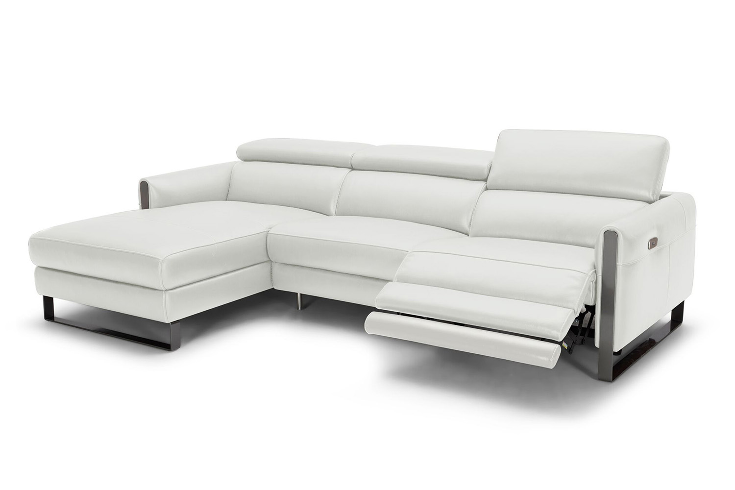 J&M Vella Premium Leather Sectional - Left Hand Facing, Light Gray