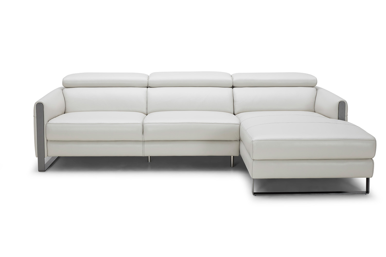 J&M Vella Premium Leather Sectional - Right Hand Facing, Light Gray