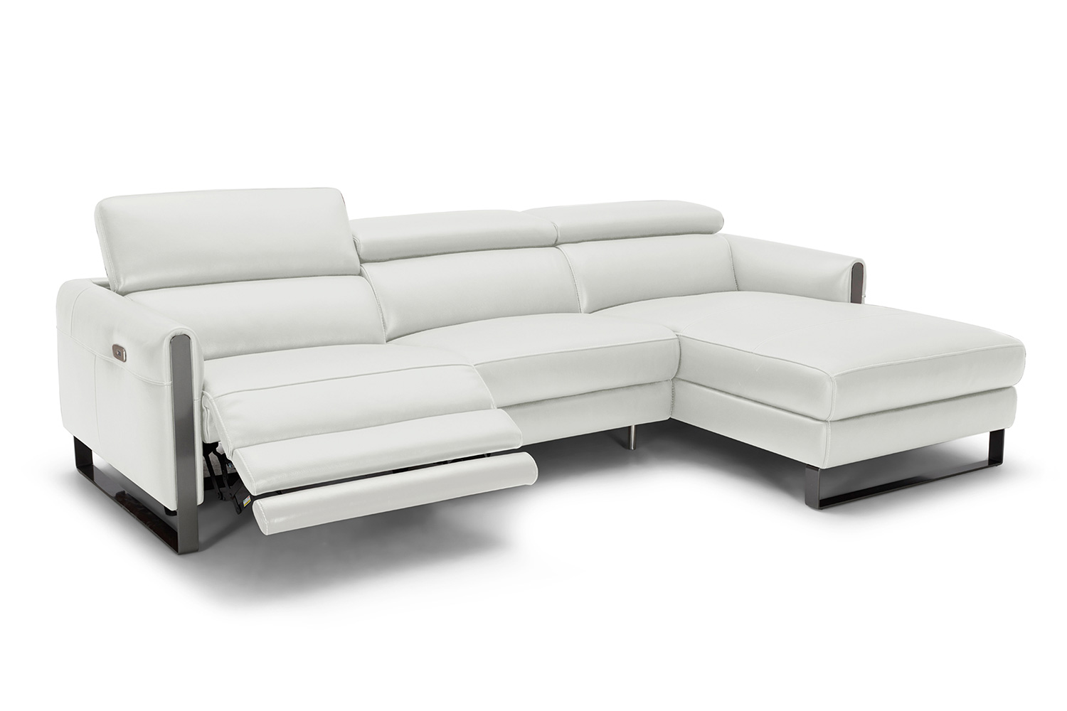 J&M Vella Premium Leather Sectional - Right Hand Facing, Light Gray