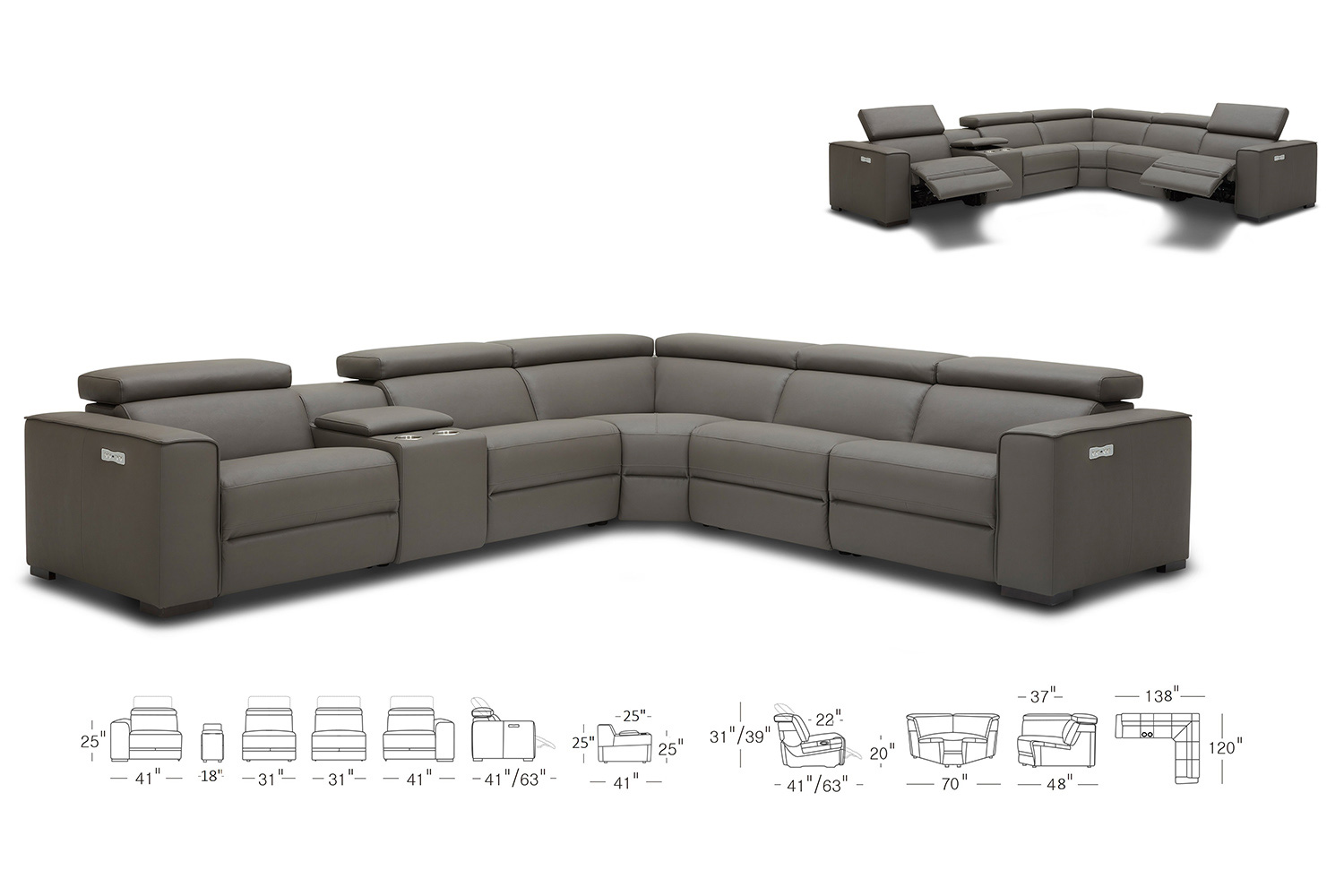 J&M Picasso Motion Sectional - Dark Gray