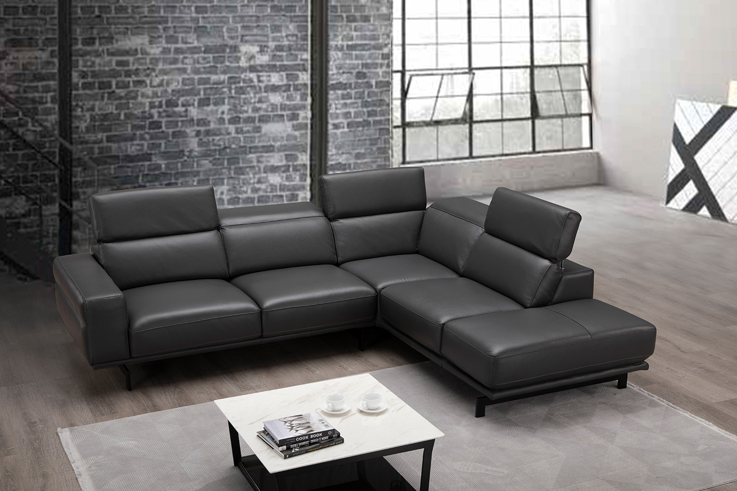 J&M Davenport Sectional - Right Facing, Slate Gray