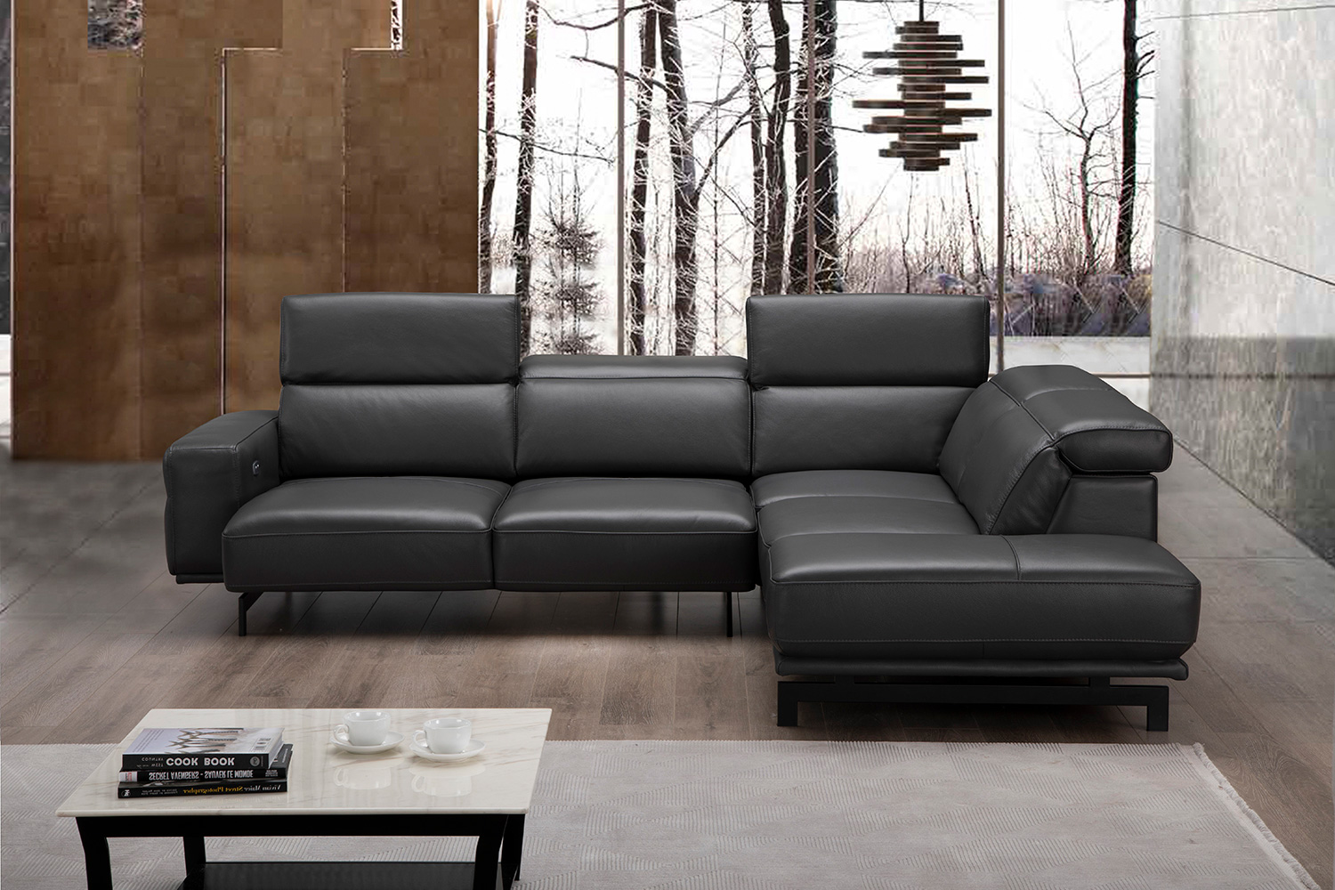 J&M Davenport Sectional - Right Facing, Slate Gray