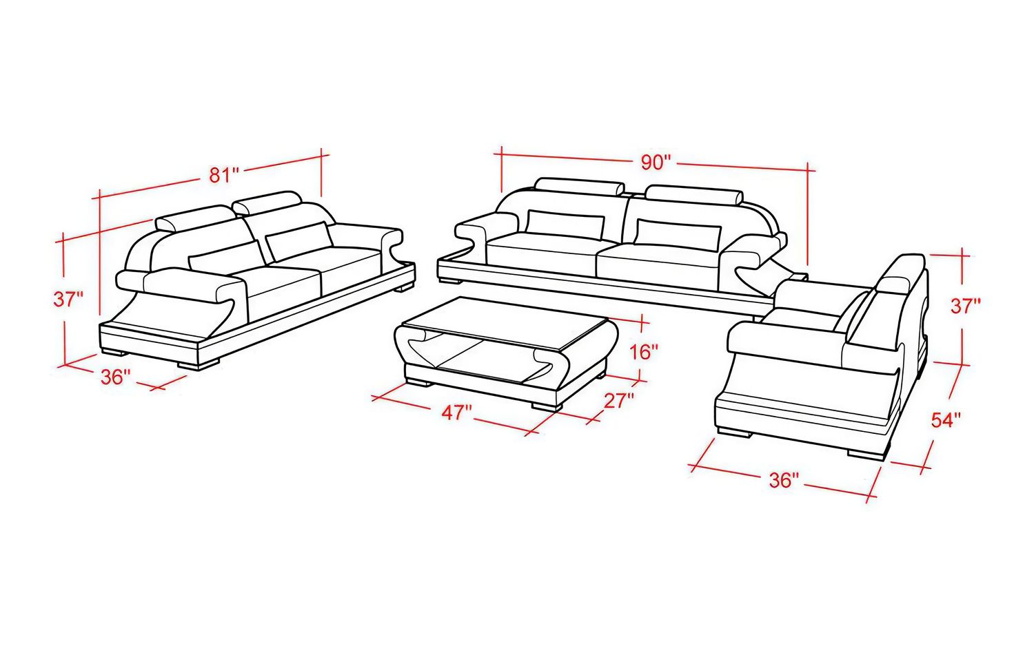 Jubilee - Pantaleon Sofa Set with Shape Arm