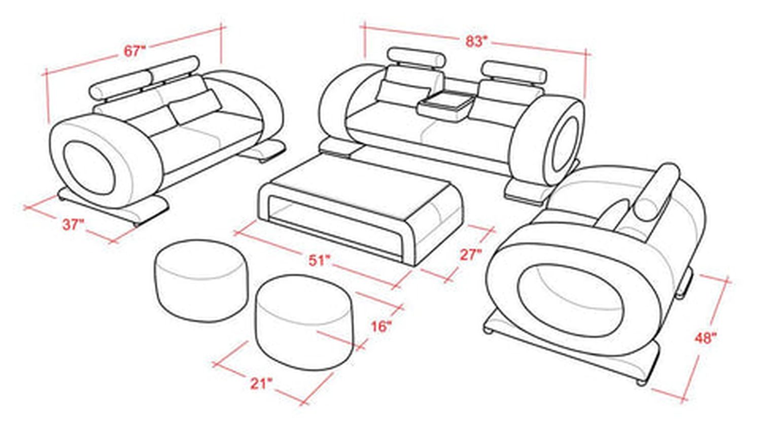 Jubilee - Poily Sofa Set with Ottoman