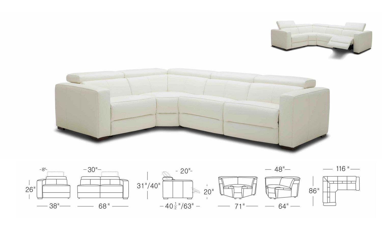 Jubilee - Mirage Reclining 5 Pieces Sectional with Adjustable Headrest and Corner