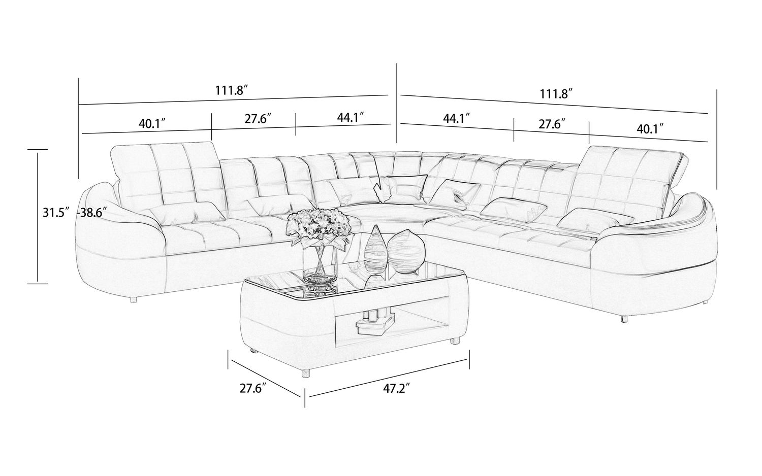 Jubilee - Aumin Modern Corner Sectional with Adjustable Headrest