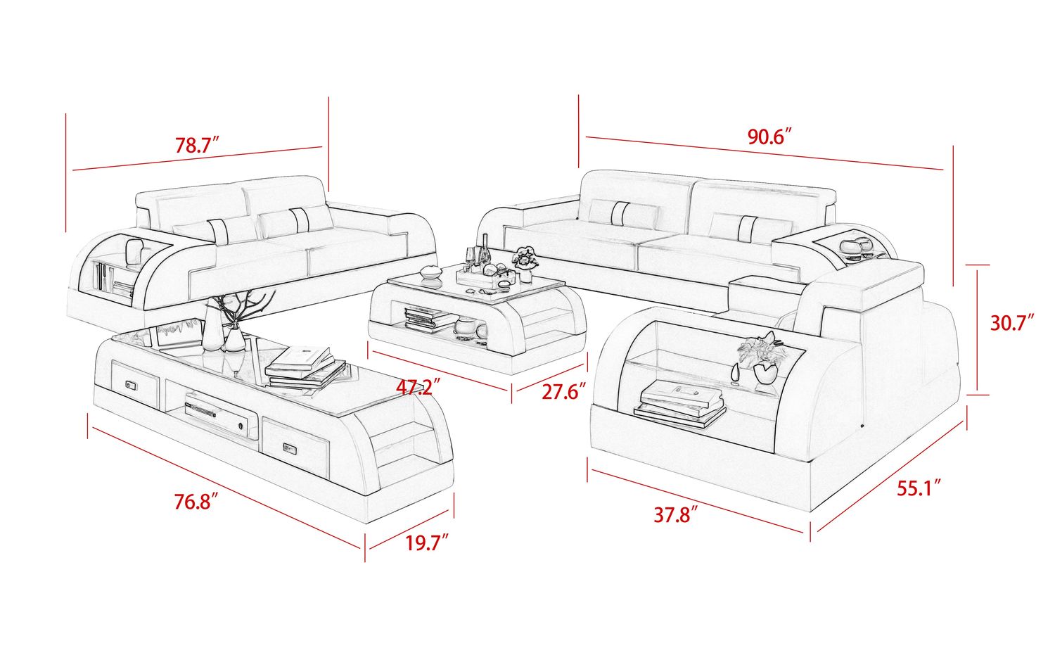 Jubilee - Piliu Sofa Set with Side Storage