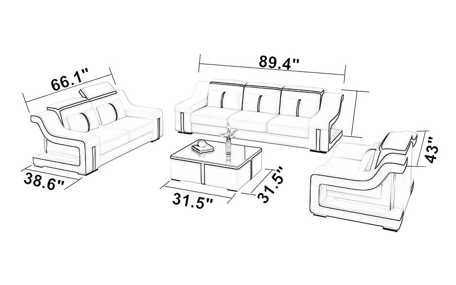 Jubilee - Lisa Sofa Set with Led