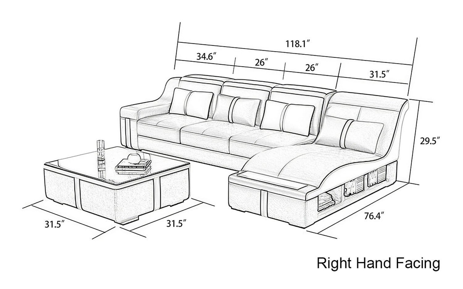 Jubilee - Lisa Small Right Hand Facing Sectional with Arched Shape Chaise