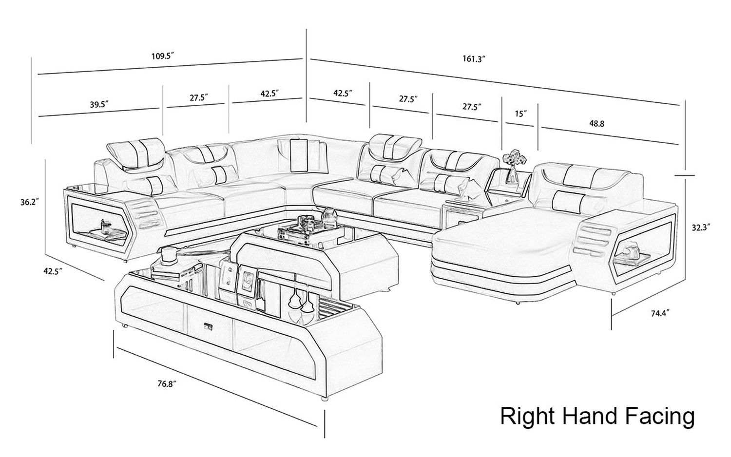 Jubilee - Oject Modern Right Hand Facing Sectional with Led