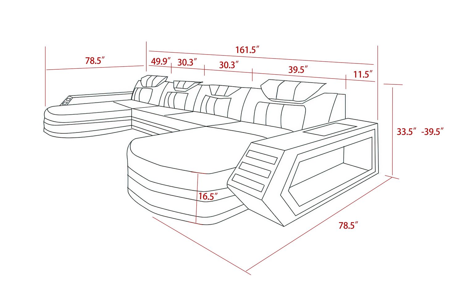 Jubilee - Keenan Modern U-Shape Sectional with Leds