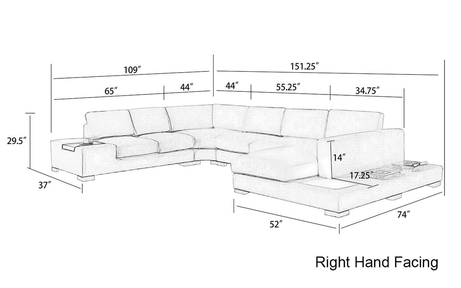 Jubilee - Snoe Modern Right Hand Facing Sectional with Led