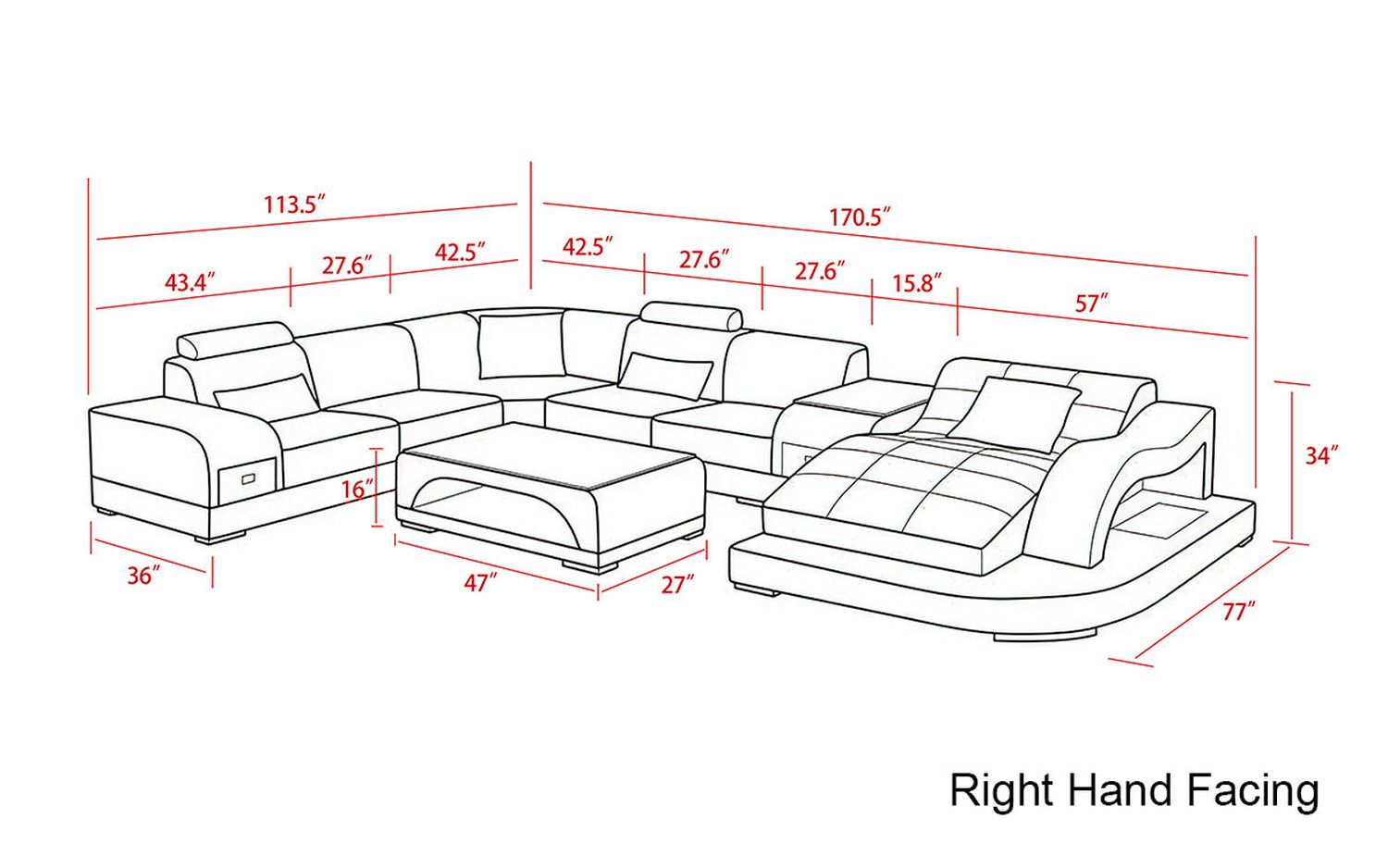 Jubilee - Browns Led Right Hand Facing Sectional with Shape Chaise