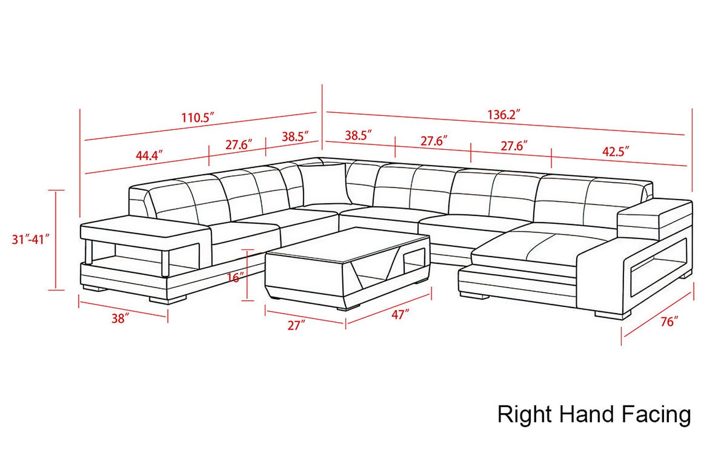 Jubilee - Paramount Right Hand Facing Sectional with Led