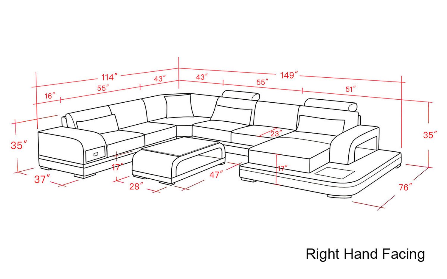 Jubilee - Everly Right Hand Facing Sectional with Leds