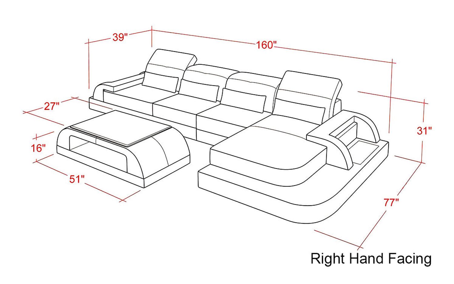 Jubilee - Brosnan Right Hand Facing Sectional with Led