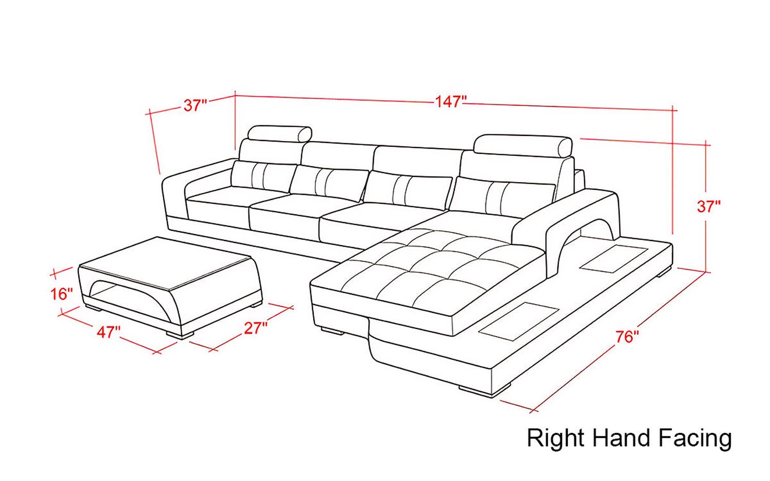 Jubilee - Kendrick Right Hand Facing Sectional with Adjustable Headrest