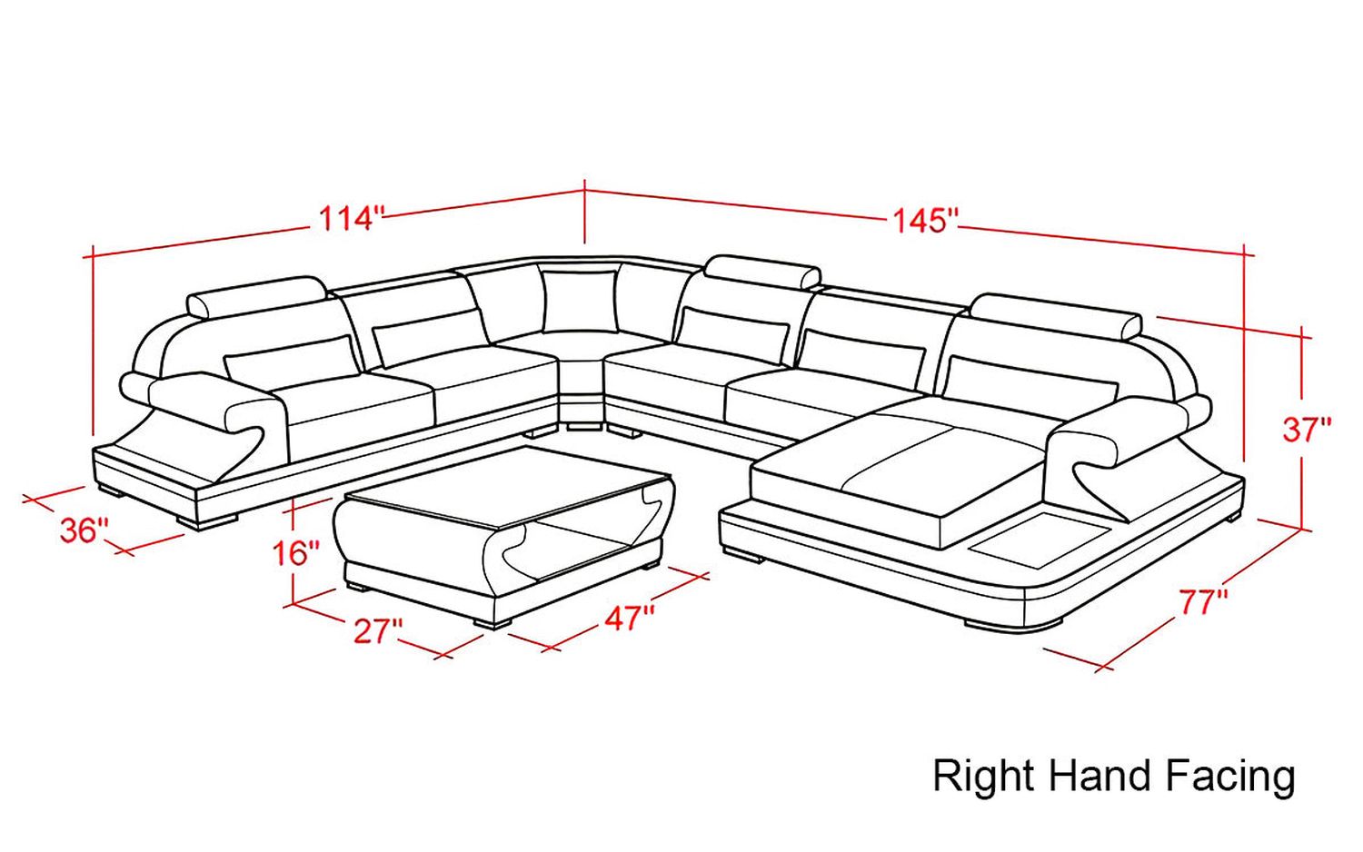 Jubilee - Josia Large Right Hand Facing Sectional Sofas with Adjustable Headrest