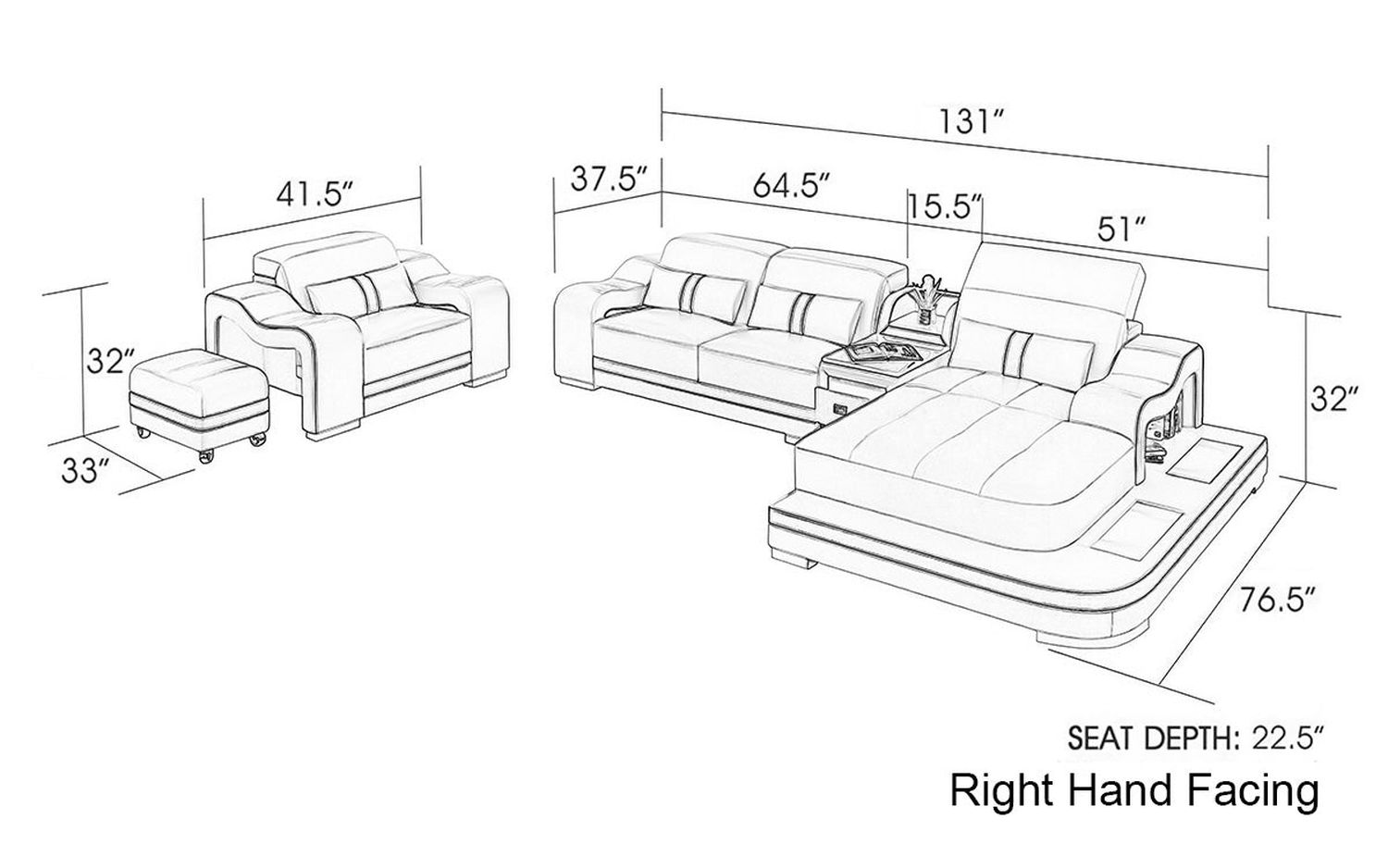 Jubilee - Bayard Right Hand Facing Sectional with Ottoman