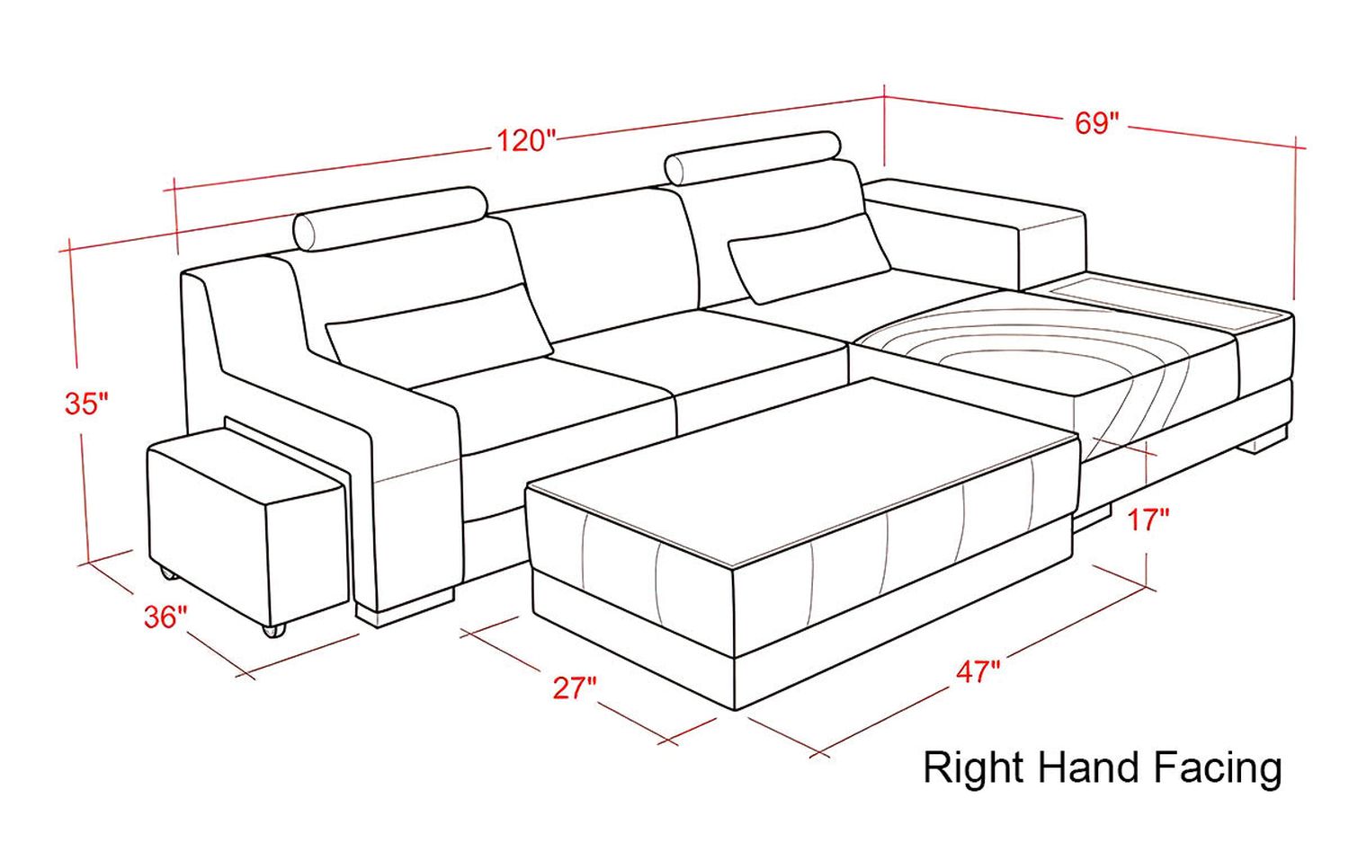 Jubilee - Trista Modern Right Hand Facing Sectional with Led