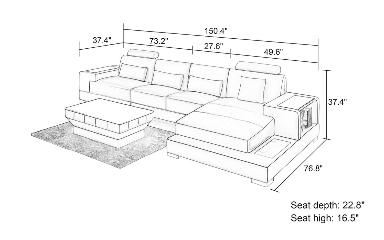 Jubilee - Giana Small Modern Right Hand Facing Sectional with Led