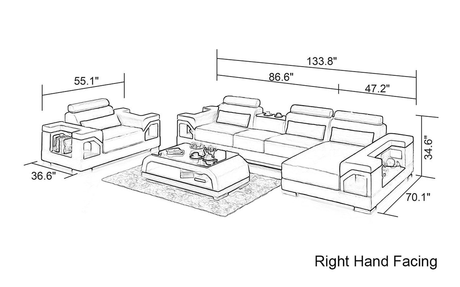 Jubilee - Talos Small Modern Right Hand Facing Sectional with Armrest Chair